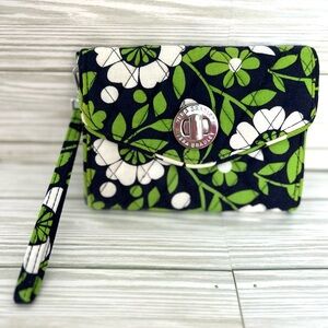 Vera Bradley Wristlet Wallet Lucky You Turn Key Polka Navy Green Daisye